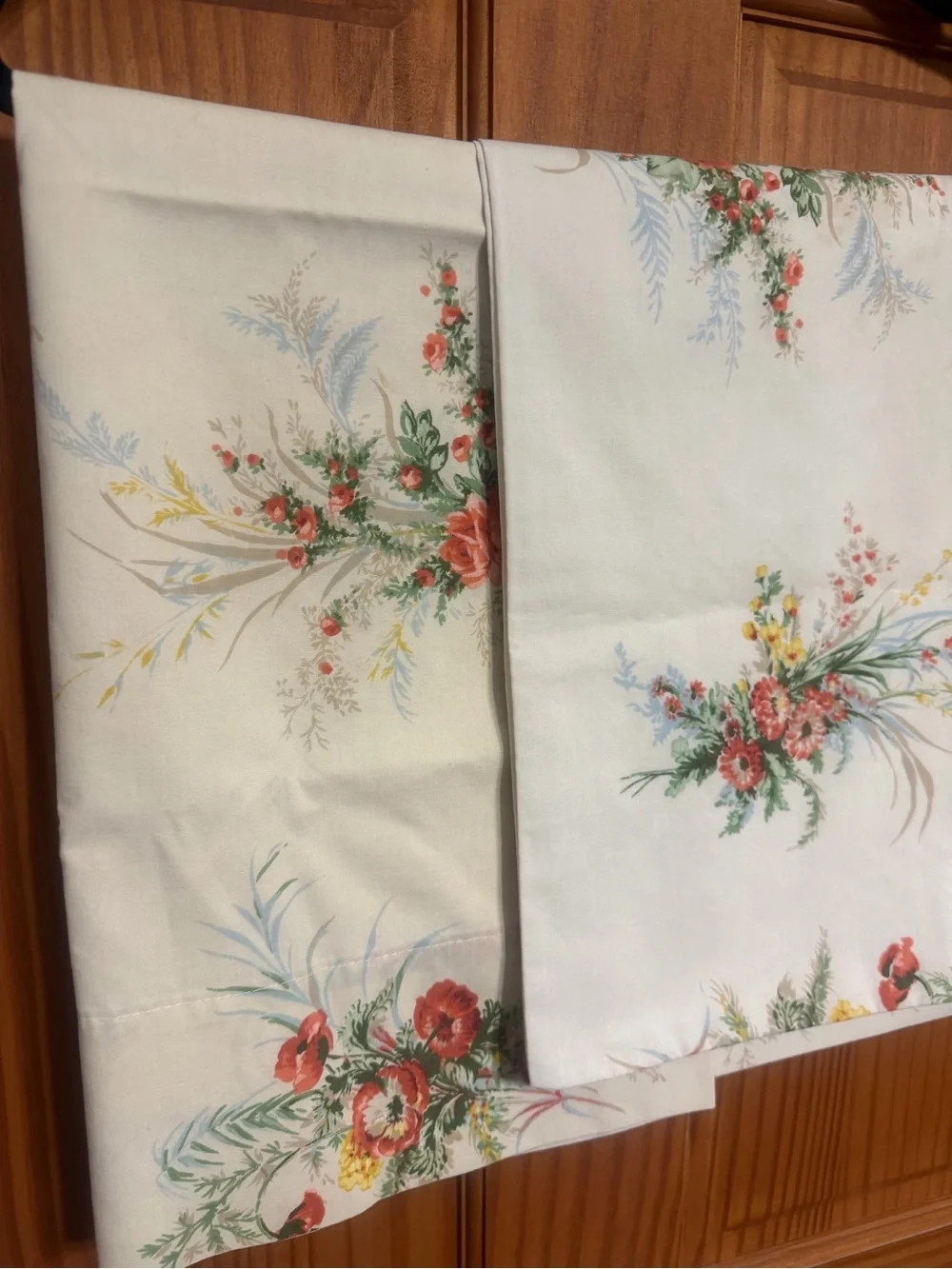 (2) Vintage Floral Printed Cotton Pillowcases - Red, Green, Yellow